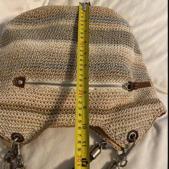 The Sak Striped Crochet Leather Strap Multi Color Hobo Purse Shoulder Bag - Picture 6 of 11